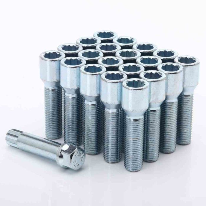 Set of 10 SILVER star bolts 40mm 14x1.5 + Key