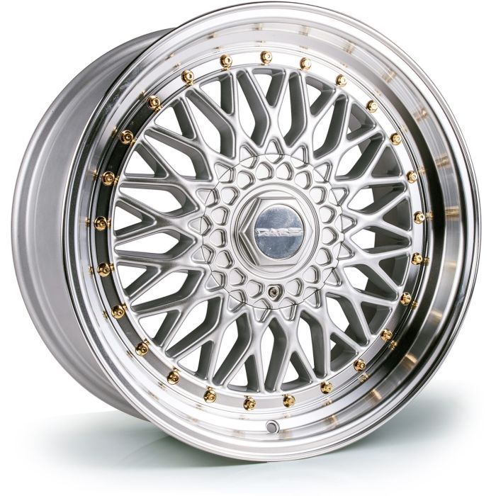 18x9.5 Dare DRRS 5x112/120 et42 CB72.6 Silver Polished / Gold Rivets main product photo