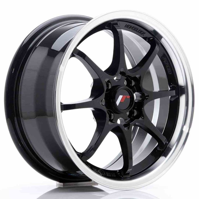 JR Wheels JR5 15x7 ET35 4x100 Gloss Black w/Machined Lip main product photo